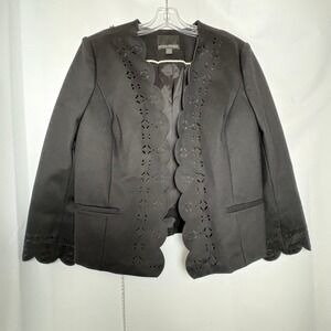 Banana Republic Black Laser Cut Scalloped Blazer Jacket Womens Size 14 Classic